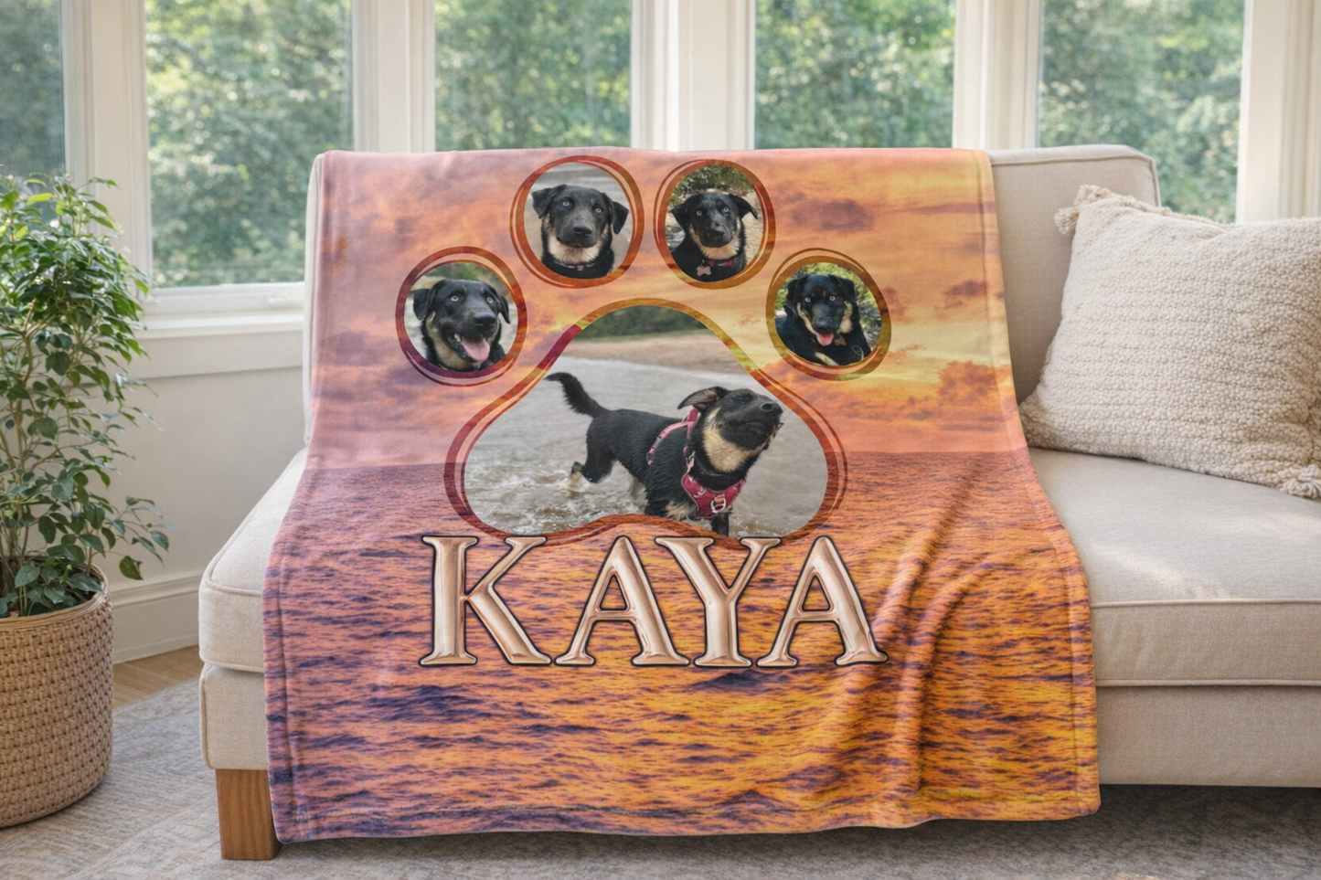 Sunset Lake Pawprint Collage Minky Blanket