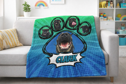 Comic Cutout – Pawprint Collage Minky Blanket
